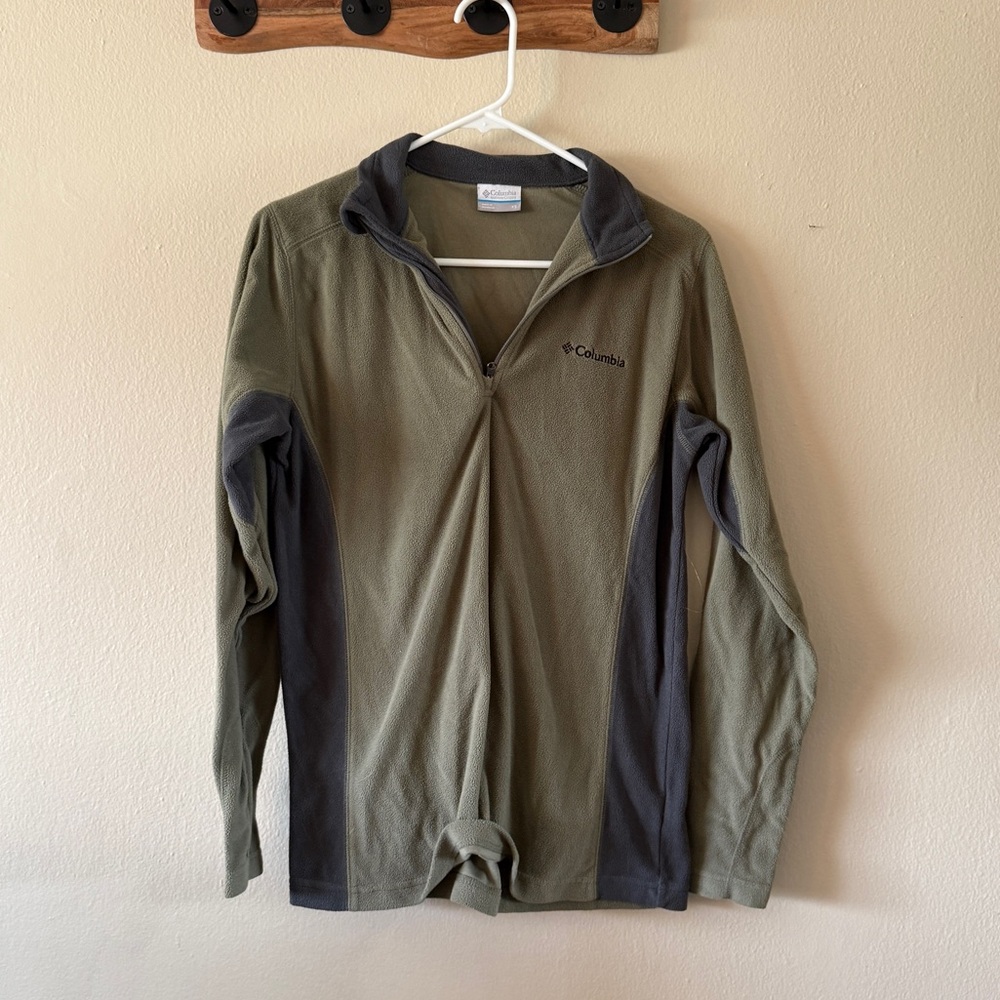 Columbia Dark Sage Green & Grey Colorblock Quarter Zip Fleece Pullover size XS
